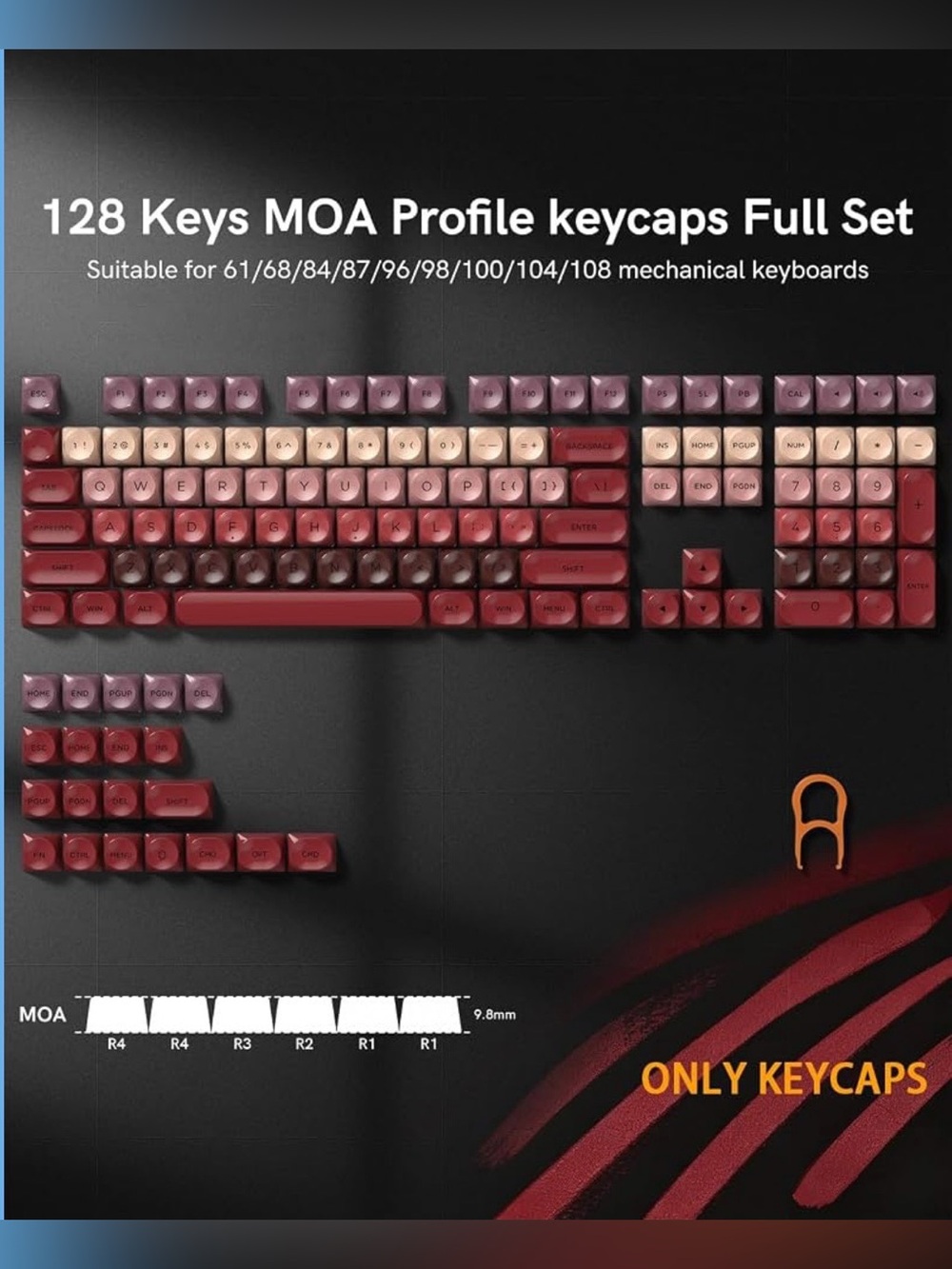 Womier MOA 128-Key MOA Profile Lipstick Keycap Set Red, Pink, Cream, Mauve